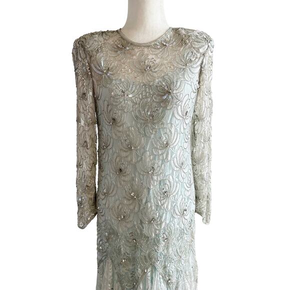 Vintage 1980’s Judith Ann Creations Beaded Gown Small Green - Picture 4 of 14